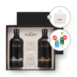 40240 독도소주 독도 샷 글라스 선물 세트 (27도 500ml, 37도 500ml, 브리지톡 4캔과 토닉워터 2병 증정)