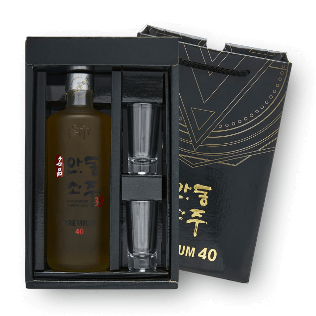 명품안동소주 프리미엄 선물세트 40도 500ml (전용잔 2개 포함)