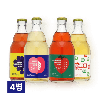 오롯이 스파클링 와인 4.5도 330ml 4병 세트 (복숭아, 사과, 딸기, 포도)