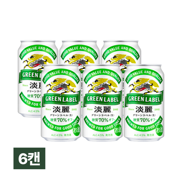 [세금포함] 기린 탄레이 그린라벨 당질70% 오프 맥주 350ml 6캔 대표이미지