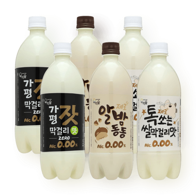 막걸리맛 제로 0.00도 750ml 6병 세트 (무알코올, 잣막걸리맛 2병, 알밤동동 제로 2병, 톡쏘는 쌀막걸리맛 2병) 대표이미지