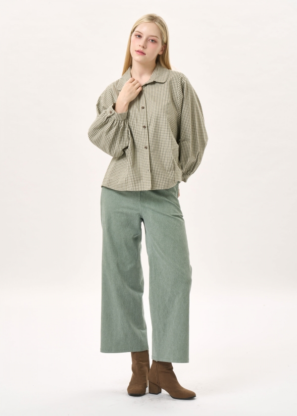 잔체크 기모 벌룬소매 블라우스(I9W2BL04)