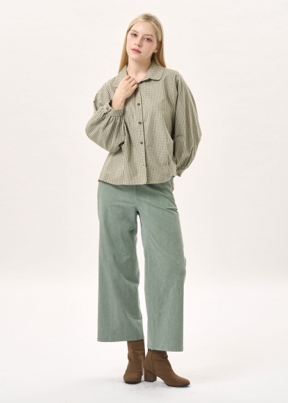 잔체크 기모 벌룬소매 블라우스(I9W2BL04)