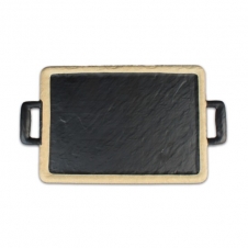 KDS 앤틱블랙 돌무늬양손직사각접시