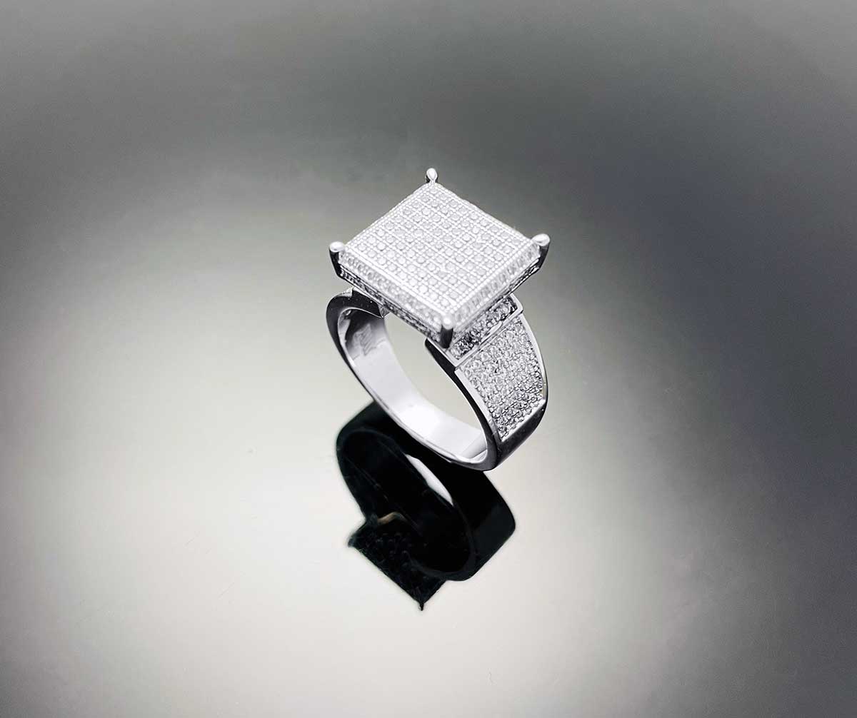 Flat Square Diamond Pave Ring