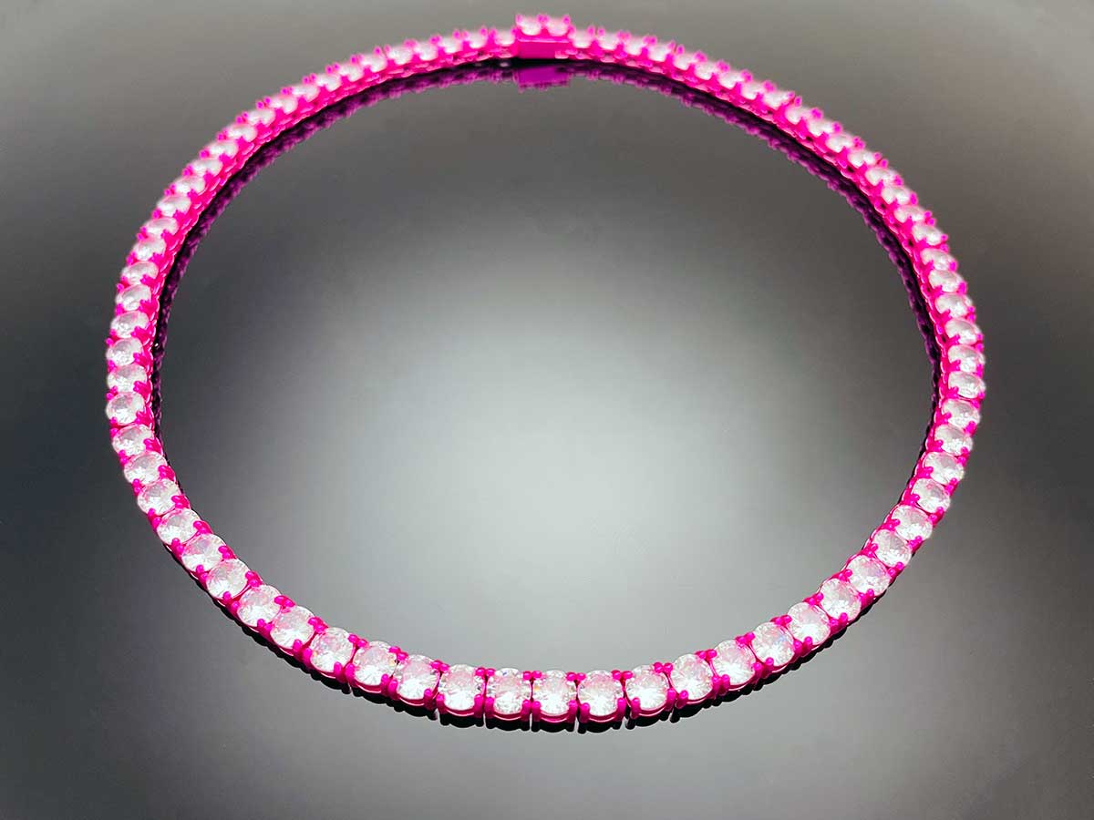Color Tennis Chain Necklace with New Clasp Candy Pink