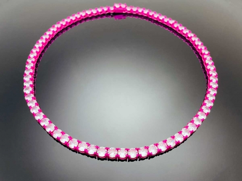 Color Tennis Chain Necklace with New Clasp Candy Pink