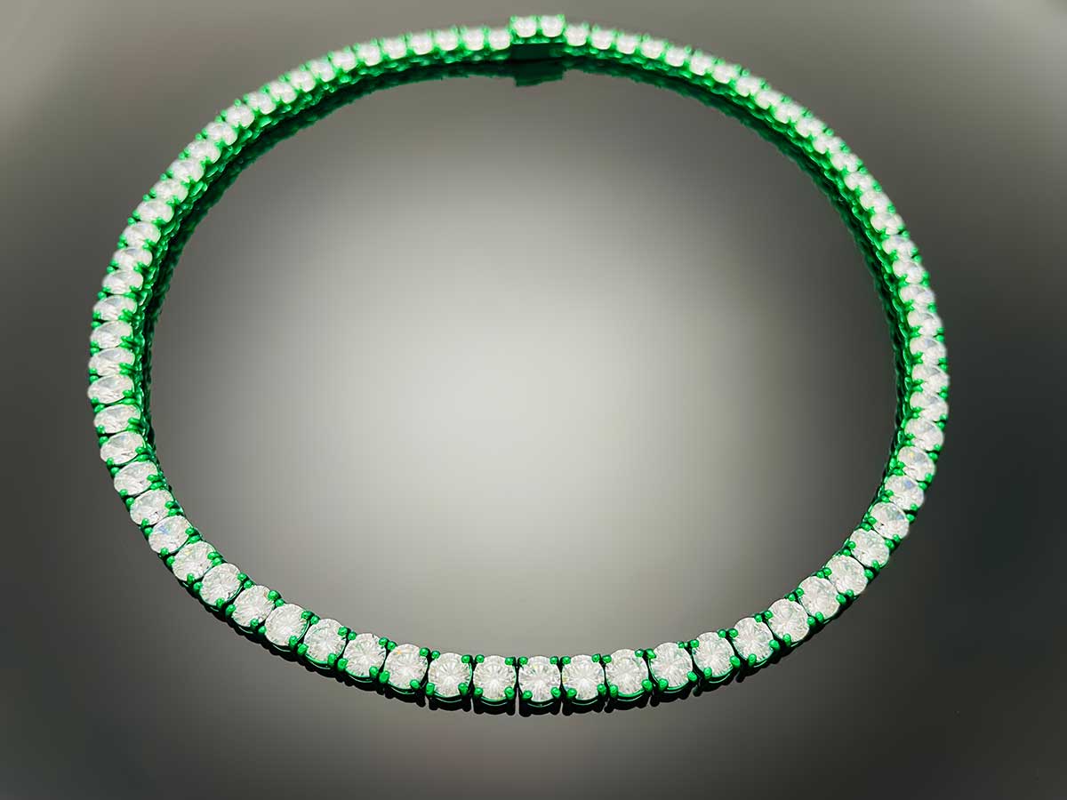 Color Tennis Chain Necklace with New Clasp Green