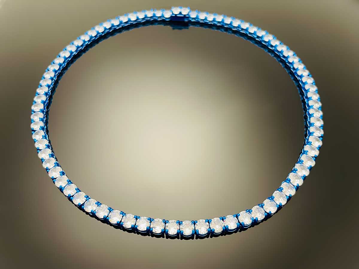 Color Tennis Chain Necklace with New Clasp Blue