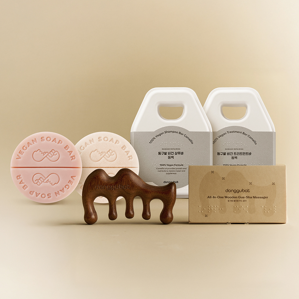 동구밭 비건 동백 릴렉싱 3종 기획세트 (샴푸바+트리트먼트바+올인원 우드괄사)
