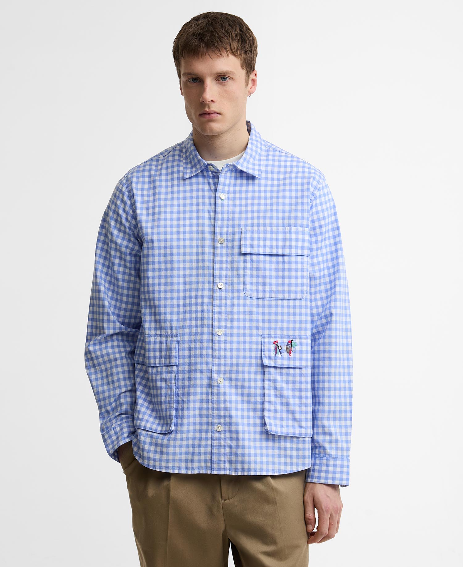 [Barbour x Paul Smith] 남성 블루 Rawling 깅엄 셔츠