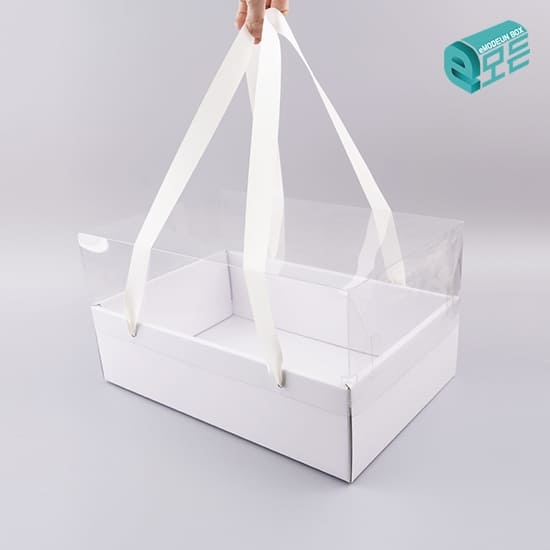 화이트+투명PET 선물상자 플라워 과일박스 끈장식 (대) 10개 묶음