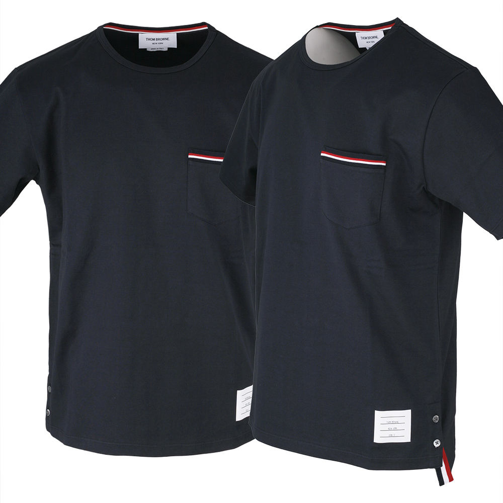 [passo97] 톰브라운 삼선 포켓 반팔 네이비 티셔츠 MJS010A 01454 415