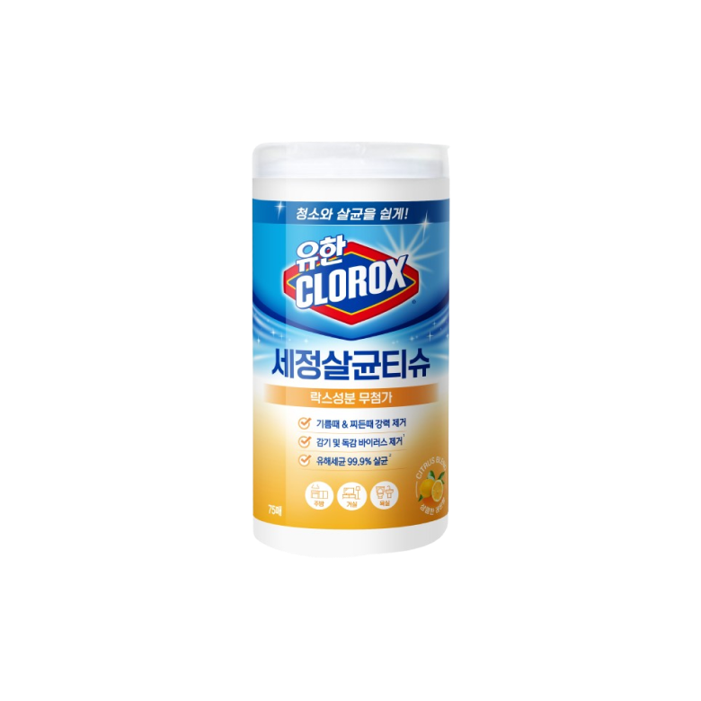 세정살균티슈 시트러스 블렌드향 75매 용기 유한락스 세정살균티슈 시트러스 블렌드향 75매 용기 유한락스