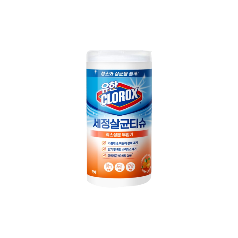 세정살균티슈 오렌지 퓨전향 75매 용기 유한락스 세정살균티슈 오렌지 퓨전향 75매 용기 유한락스