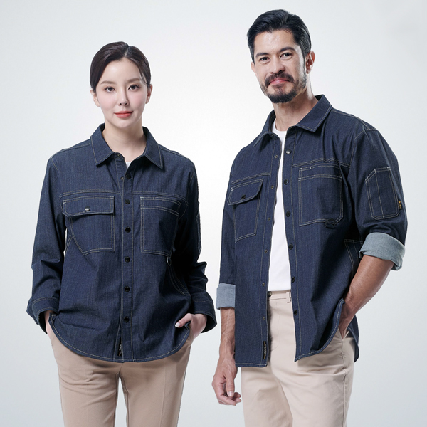 [티뷰크] 데님 스판 셔츠 | 세미오버핏 (TB-19-16) [작업복 근무복 회사단체복 현장유니폼]