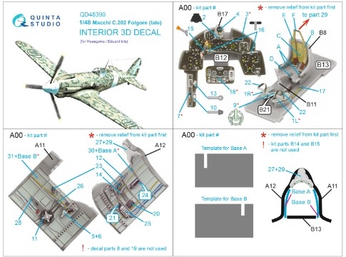 [사전 예약] QD48390 1/48 Macchi C.202 Folgore Late 3D-Printed & coloured Interior on decal paper (Hasegawa/Eduard)