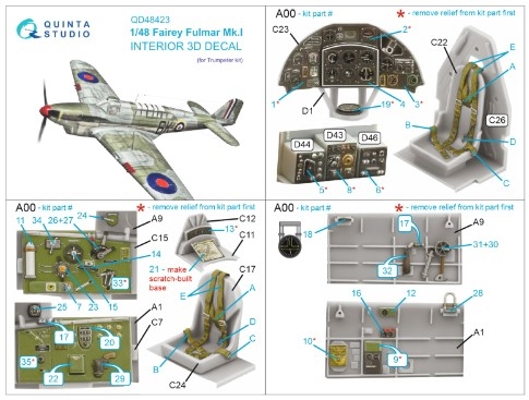 [사전 예약] QD48423 1/48 Fairey Fulmar Mk.I 3D-Printed & coloured Interior on decal paper (Trumpeter)