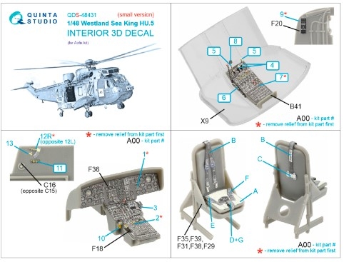 [사전 예약] QDS-48431 1/48 Westland Sea King HU.5 3D-Printed & coloured Interior on decal paper (Airfix) (Small version)