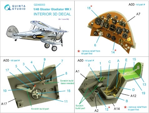 [사전 예약] QD48393 1/48 Gloster Gladiator MKI 3D-Printed & coloured Interior on decal paper (I Love Kit)