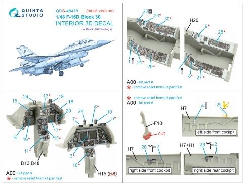 [사전 예약] QDS-48418 1/48 F-16D block 30 3D-Printed & coloured Interior on decal paper (Kinetic 2022 tool) (Small version)