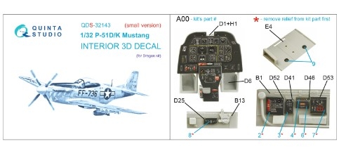 [사전 예약] QDS-32143 1/32 P-51D/K Mustang 3D-Printed & coloured Interior on decal paper (Dragon) (Small version)