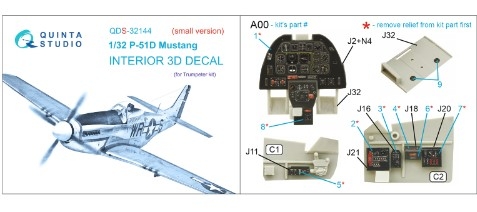 [사전 예약] QDS-32144 1/32 P-51D Mustang 3D-Printed & coloured Interior on decal paper (Trumpeter) (Small version)