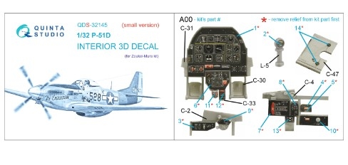 [사전 예약] QDS-32145 1/32 P-51D Mustang 3D-Printed & coloured Interior on decal paper (Zoukei-Mura SWS) (Small version)