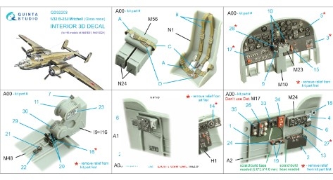 [사전 예약] QD32203 1/32 B-25J Mitchell Glass nose 3D-Printed & coloured Interior on decal paper (HK models)