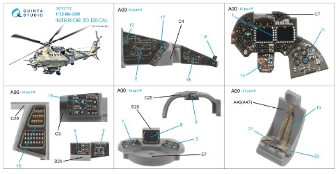 [사전 예약] QD72112 1/72 Mi-35M 3D-Printed & coloured Interior on decal paper (Zvezda)