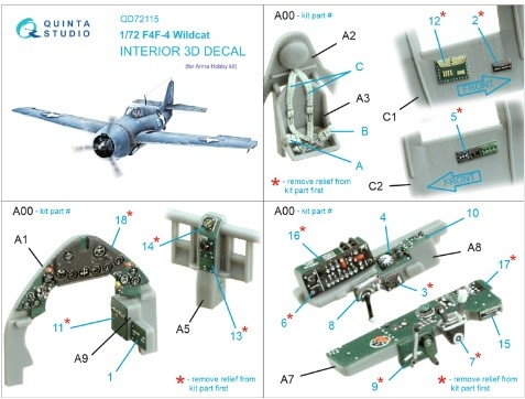 [사전 예약] QD72115 1/72 F4F-4 Wildcat 3D-Printed & coloured Interior on decal paper (Arma Hobby)