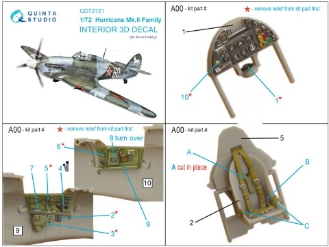 [사전 예약] QD72121 1/72 Hurricane Mk.II family 3D-Printed & coloured Interior on decal paper (Arma Hobby)