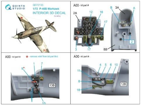 [사전 예약] QD72133 1/72 P-40B 3D-Printed & coloured Interior on decal paper (Airfix)