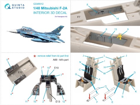 [사전 예약] QD48012 1/48 Mitsubishi F-2A 3D-Printed & coloured Interior on decal paper (Hasegawa)