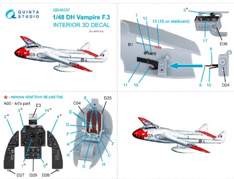 [사전 예약] QD48337 1/48 DH Vampire F.3 3D-Printed & coloured Interior on decal paper (Airfix)