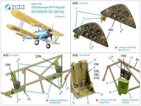 [사전 예약] QD32168 1/32 Pt-17 Kaydet 3D-Printed & coloured Interior on decal paper (Roden)