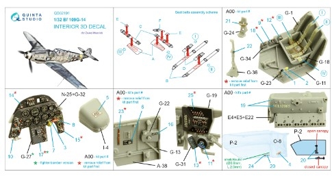 [사전 예약] QD32191 1/32 Bf 109G-14 3D-Printed & coloured Interior on decal paper (Zoukei Mura SWS)