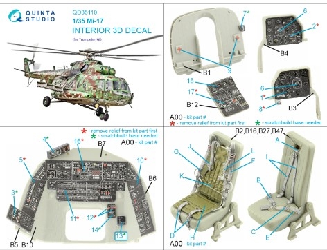 [사전 예약] QD35110 1/35 Mi-17 3D-Printed & coloured Interior on decal paper (Trumpeter)