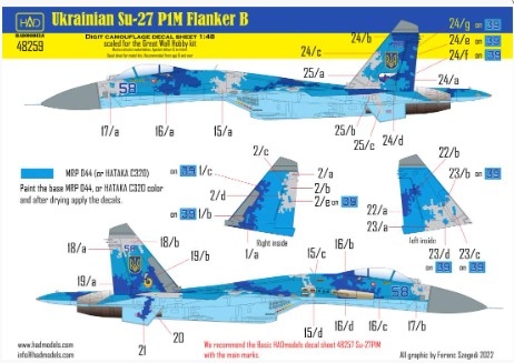 48259 1/48 Ukrainian Su-27 P1M Flanker B Digit Camouflage decal sheet 1:48 REPRINT 2024
