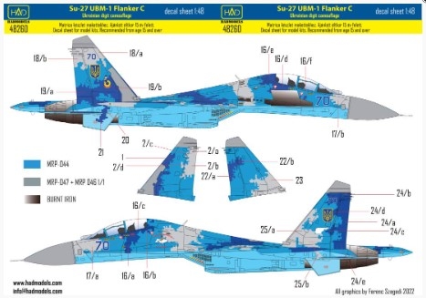 48260 1/48 Su-27 UB Ukrainian digital camouflage decal sheet 1:48 REPRINT 2024