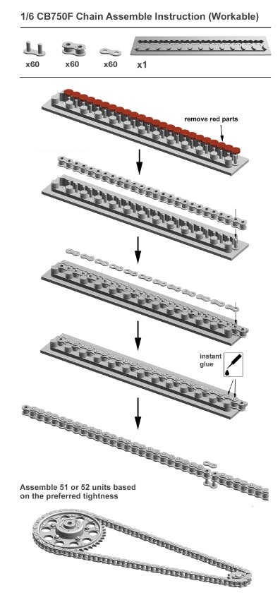 [사전 예약] DE06003 1/6 Chain and Sprocket set for CB750F '79 (Workable) for Tamiya