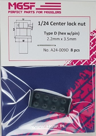 [사전 예약] A24-009D 1/24 Center Lock Nut D (Nakrętka centralna hex z pinem) 1/24