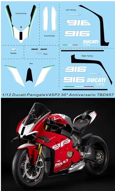TBD957 1/12 Water Decals for Ducati Panigale V4 SP2 30° Anniversario Decal TBD957