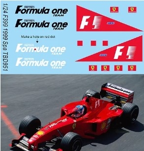 TBD951 1/24 F1 Team Decals For Ferrari F399 1999 Belgium Schumacher Irvine Salo TBD951 SKU: TBD951