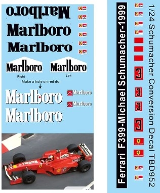 [사전 예약] TBD952 1/24 Conversion Decals For Ferrari F399 1999 Schumacher TBD952