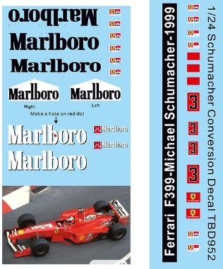 TBD952 1/24 Conversion Decals For Ferrari F399 1999 Schumacher TBD952