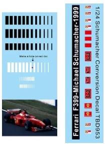 TBD953 1/24 Conversion Decals For Ferrari F399 1999 Schumacher Barcode TBD953