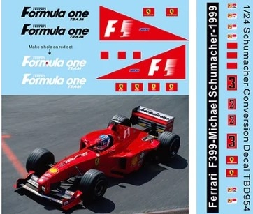 [사전 예약] TBD954 1/24 Conversion Decals For Ferrari F399 1999 Formula One Team Schumacher TBD954