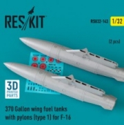 RSU32-0143 370 Gallon wing fuel tanks with pylons (type 1) for F-16 (2 pcs) (3D Printed) (1/32)