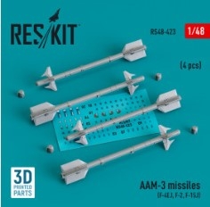 RS48-0423 AAM-3 missiles (4 pcs) (F-4EJ, F-2, F-15J) (3D Printed) (1/48)